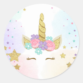 ユニコーン顔メッセージカード魔法の誕生日ピンク金ゴールド ラウンドシール