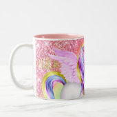 ユニコーン顔レインボーカラーDIY女の子の名前 ツートーンマグカップ (左)