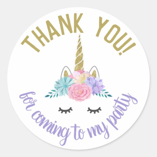 ユニコーン顔誕生日ステッカーラウンドラベル ラウンドシール (正面)