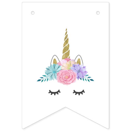 ユニコーン顔誕生日バナパーソナライズされたー バンティングフラッグ (第1の旗)