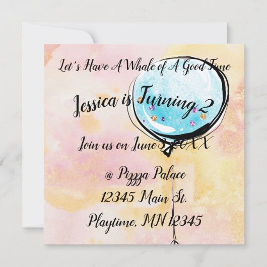 ユニコーン顔誕生日 招待状 (裏面)