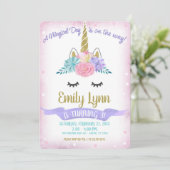 ユニコーン顔金ゴールドグリッターマジカルパステルフラワーズ 招待状 (スタンド正面)