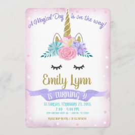 ユニコーン顔金ゴールドグリッターマジカルパステルフラワーズ 招待状