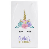 ユニコーン顔金ゴールドグリッター誕生日抱き枕 スモールペーパーバッグ (裏面)