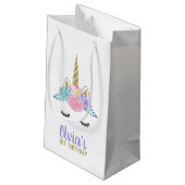 ユニコーン顔金ゴールドグリッター誕生日抱き枕 スモールペーパーバッグ (裏面アングル)