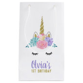 ユニコーン顔金ゴールドグリッター誕生日抱き枕 スモールペーパーバッグ (正面)