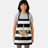 ユニコーン顔、黒、白ストライプ色パーソナライズされた エプロン (インサイチュ)