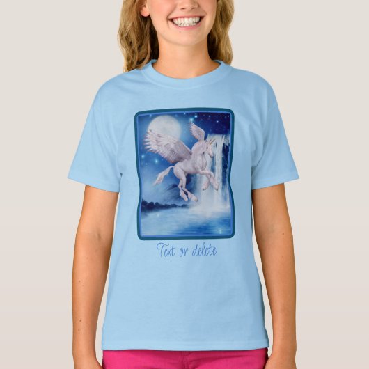 ユニコーン飛んでいるウォーターフォールファンタジーホース Tシャツ (正面)