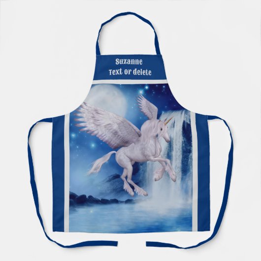 ユニコーン飛んでいるウマの滝パーソナライズされた エプロン (正面)