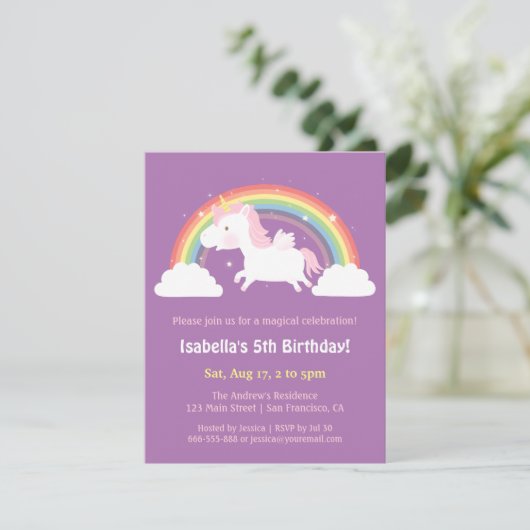 ユニコーン飛んでいるオーバーレインボーガールズバースデーパーティー 招待状 (スタンド正面)