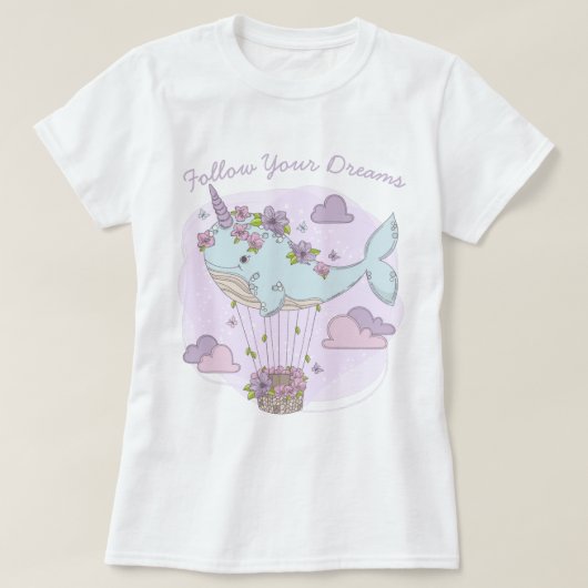 ユニコーン飛んでいるクジラ Tシャツ (デザイン正面)