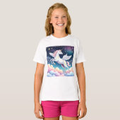 ユニコーン飛んでいるプリントTシャツ Tシャツ (正面フル)