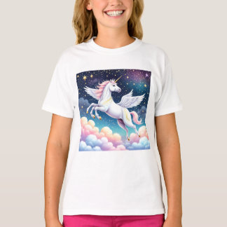 ユニコーン飛んでいるプリントTシャツ Tシャツ