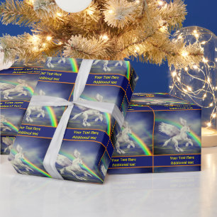 ユニコーン飛んでいるホースレインボーパーソナライズされたファンタジー ラッピングペーパー