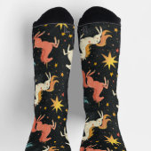 ユニコーン飛んでいるポニーチョークスケッチパターンブラック ソックス (上部)