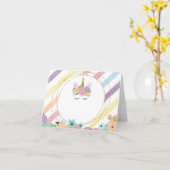 ユニコーン食べ物テントのラベル誕生日パーティー カード (黄色い花)