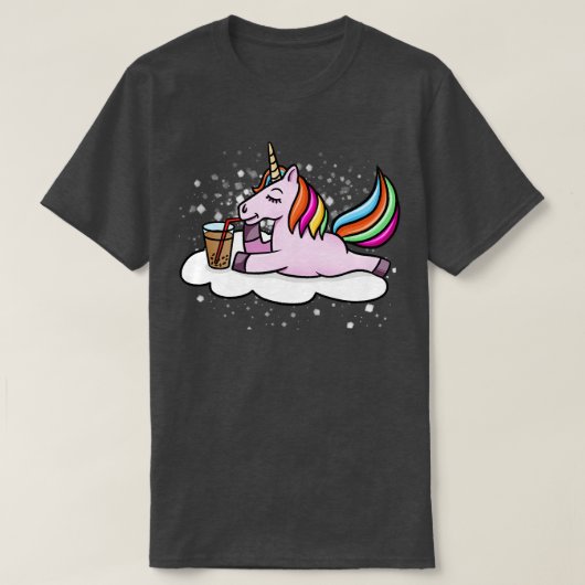 ユニコーン飲むボバミルクティー Tシャツ (デザイン正面)