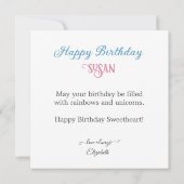 ユニコーン飾子供の誕生日ケーキ カード (裏面)