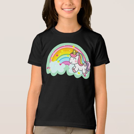 ユニコーン馬と虹の漫画–24964 トライブレンドＴシャツ (正面)