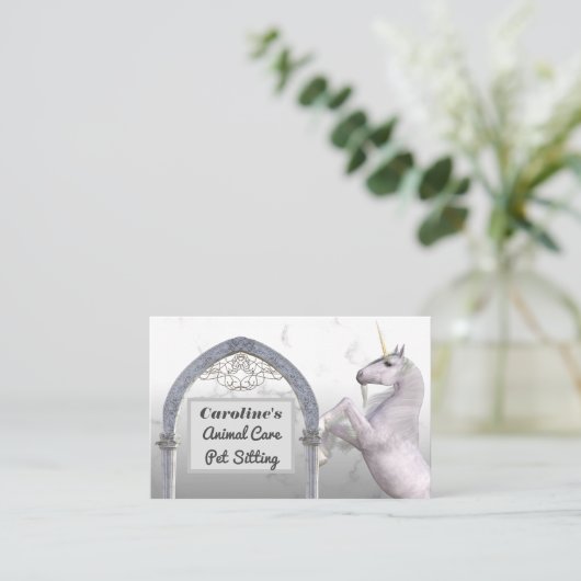 ユニコーン馬の白い大理石の気に動物 名刺 (スタンド正面)