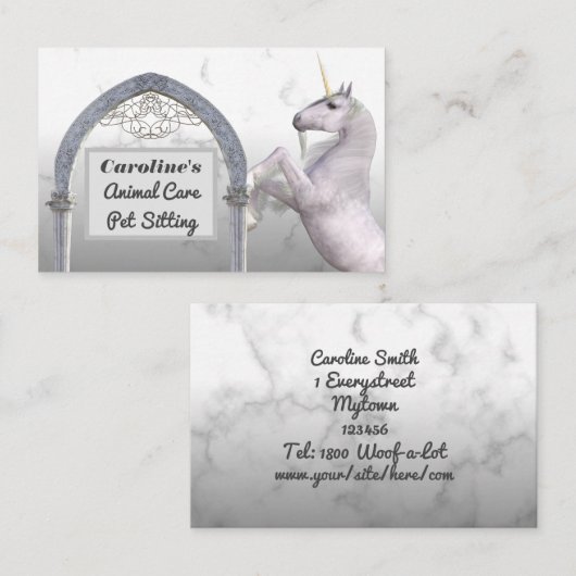 ユニコーン馬の白い大理石の気に動物 名刺 (正面/裏面)