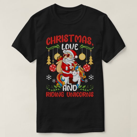 ユニコーン馬ライダーガールクリスマスラブライド Tシャツ (デザイン正面)