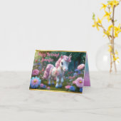 ユニコーン魅力的誕生日折りグリーティングカード カード (黄色い花)