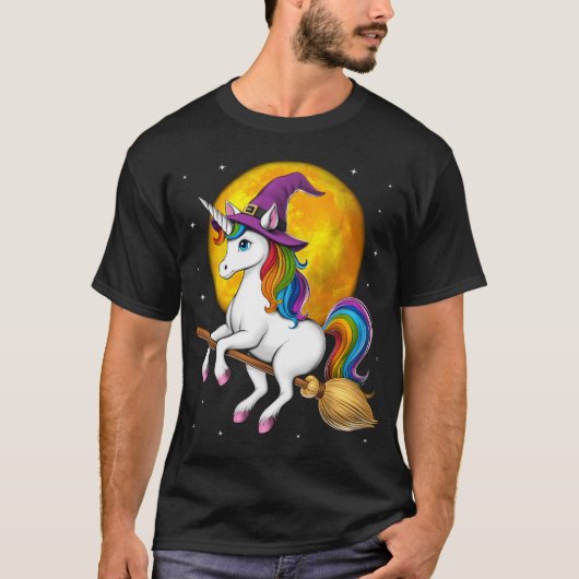ユニコーン魔女のほうき乗り Tシャツ (正面)