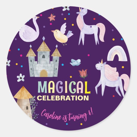 ユニコーン魔法お祝い誕生日 ラウンドシール (正面)