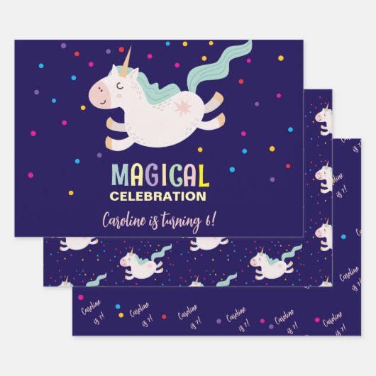 ユニコーン魔法お祝い誕生日 ラッピングペーパーシート (セット)