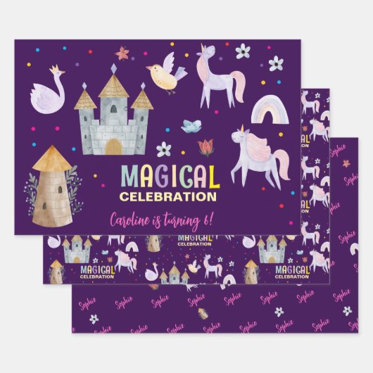 ユニコーン魔法お祝い誕生日 ラッピングペーパーシート (セット)