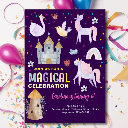 ユニコーン魔法お祝い誕生日 招待状