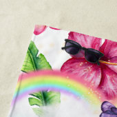 ユニコーン魔法の虹の女の子が魔法をかけたガーデンフローラ ビーチタオル (インサイチュ)