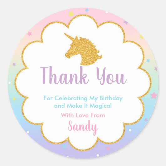 ユニコーン魔法の誕生日パーティーの好意ステッカー ラウンドシール (正面)