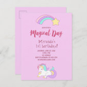 ユニコーン魔法ガーリー第1回パーティの招待状 ポストカード (正面/裏面)