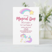ユニコーン魔法ガーリー誕生日パーティー招待カード 招待状 (スタンド正面)