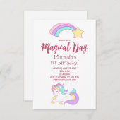 ユニコーン魔法ガーリー誕生日パーティー招待カード 招待状 (正面/裏面)