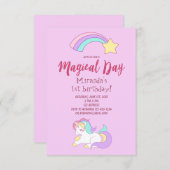 ユニコーン魔法ガーリー誕生日パーティー招待カード 招待状 (正面/裏面)