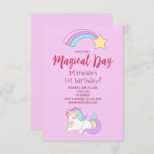ユニコーン魔法ガーリー誕生日パーティー招待カード 招待状 (正面/裏面)
