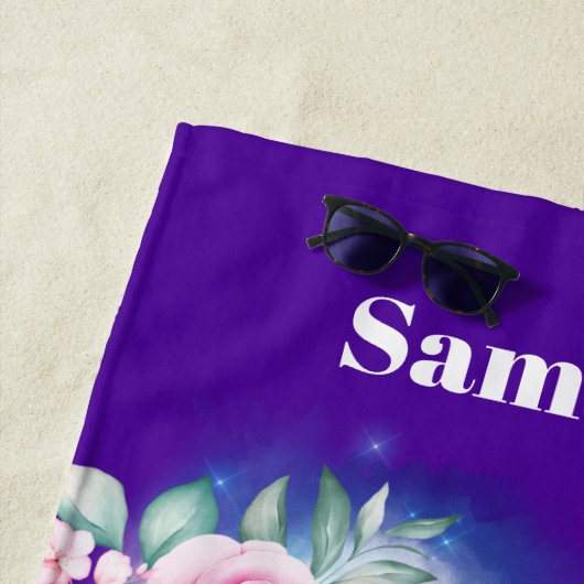 ユニコーン魔法グリッターの女の子名ファンタジー ビーチタオル (インサイチュ)