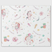 ユニコーン魔法ピンクフローラ誕生日パーティー ラッピングペーパー (フラット)