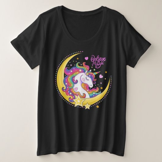 ユニコーン魔法プラスサイズシャツ プラスサイズTシャツ (デザイン正面)