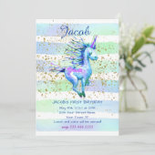 ユニコーン魔法水彩少年の最初の誕生日パーティー 招待状 (スタンド正面)