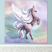 ユニコーン魔法 |パステルカラフルファンタジー水彩 キャンバスプリント (インサイチュ (ウッドフロア))