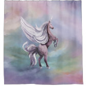 ユニコーン魔法 |パステルカラフルファンタジー水彩 シャワーカーテン (正面)