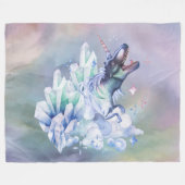 ユニコーン魔法 |パステルカラフルファンタジー水彩 フリースブランケット (正面(横))