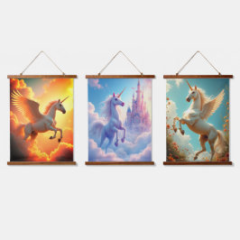 ユニコーン黄色の木材トップウォールタペストリー1パネル 吊り下げ型タペストリー