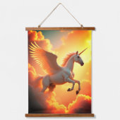 ユニコーン黄色の木材トップウォールタペストリー1パネル 吊り下げ型タペストリー (正面)