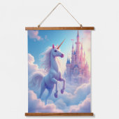 ユニコーン黄色の木材トップウォールタペストリー1パネル 吊り下げ型タペストリー (正面2)