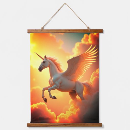 ユニコーン黄色の木材トップウォールタペストリー1パネル 吊り下げ型タペストリー (正面)